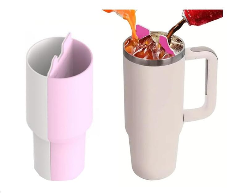 Stanley Cup 2-in-1 Drink Separator Silicone Liner Compatible with Stanley Cup 40 oz Stanley Accessory Reusable Liner for Party Leisure Outdoor Office (Cream/Pink)